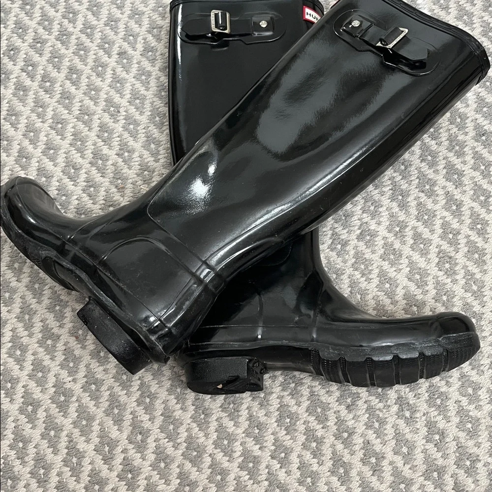 Hunter Glossy Black Rain Boots Tall Height